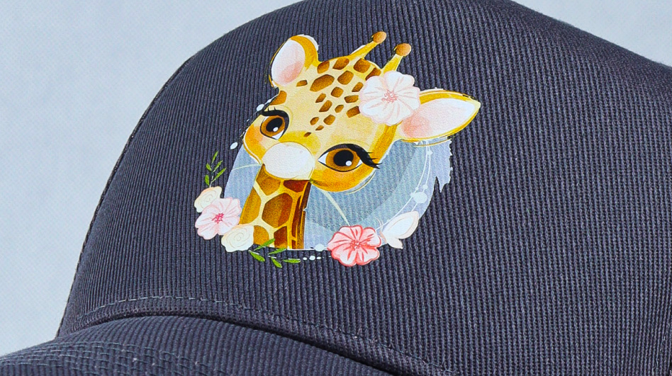 Colourful DTG/DTF print on a cap as an example of digital apparel printing
